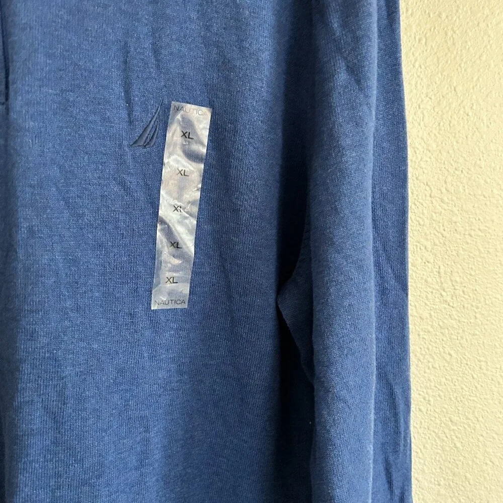 NWT Nautica Sweater Blue 1/4 Zip Cotton Mock Neck Classic Preppy